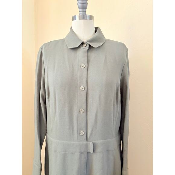 Linda Allard Ellen Tracy Vintage Green Belted Midi Dress Size 12 Wool Blend - Picture 2 of 5